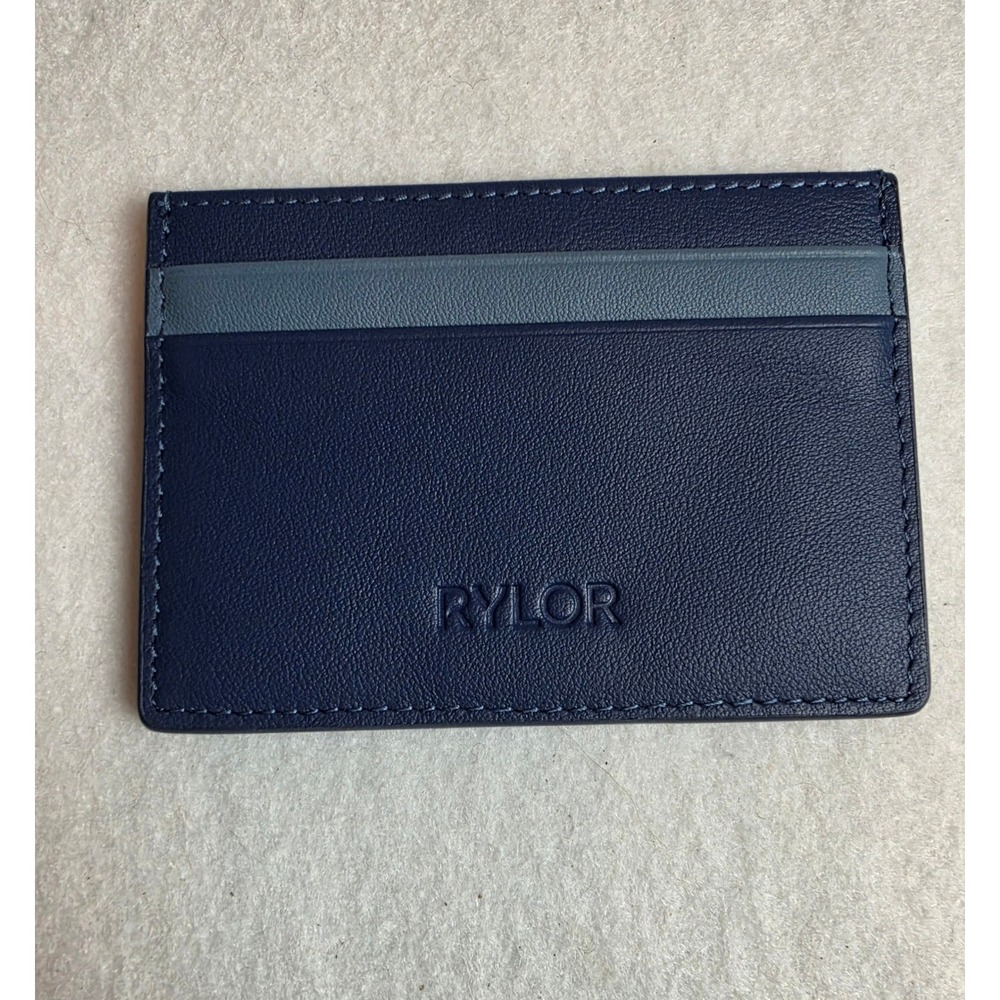 RYLOR Navy Blue Leather Card Holder Wallet Slim Minimalist Credit Card Case
